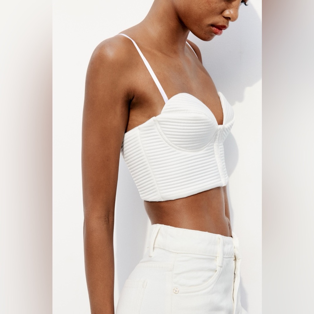 Brand New Zara Cream Ribbed Bustier Top
